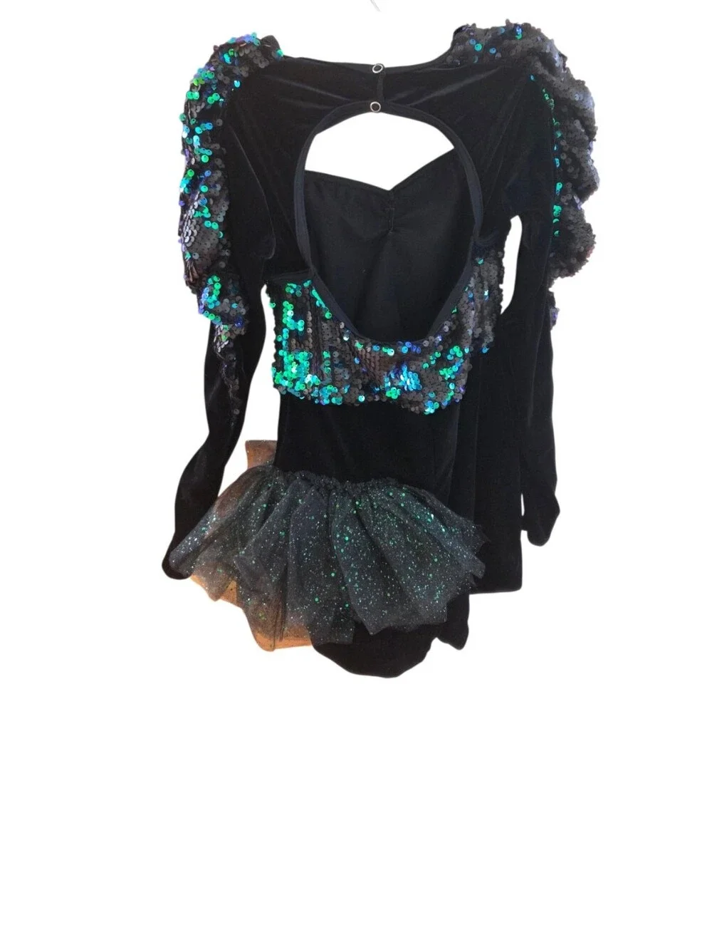 Weissman 8465 A WORLD ALONE Green Sequin Side Bustle Dance Costume Size LC 14
